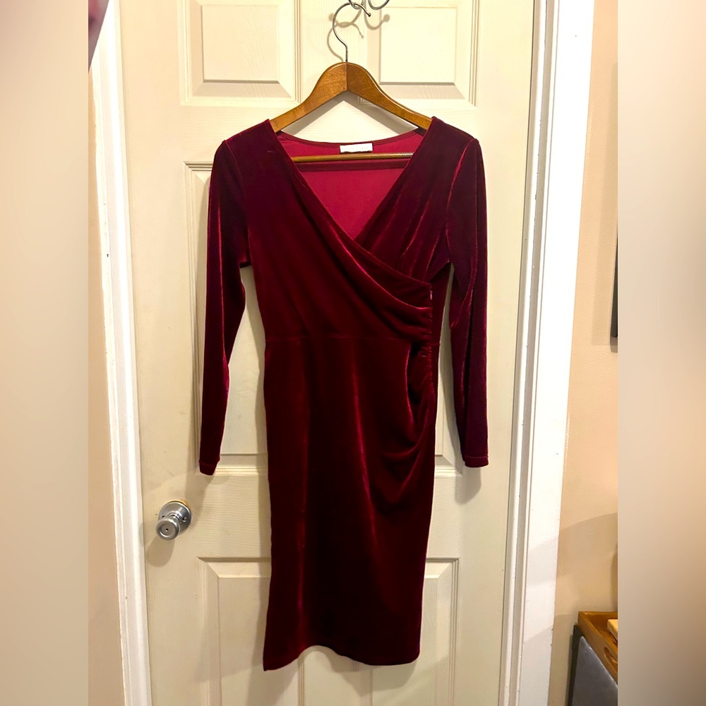 EUC - Elegant Burgundy Velvet Long Sleeve Dress